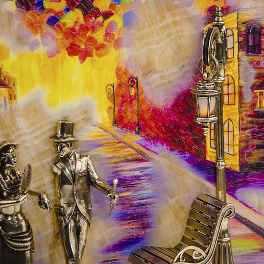 Бронзовая картина "Вечерняя прогулка. Улица" с подсветкой купить с доставкой Бронзовая картина "Вечерняя прогулка. Улица" с подсветкой